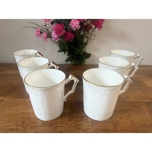 Aynsley England White Gold Bone China Coffee Tea Mugs Set Mid Century Retro Cup